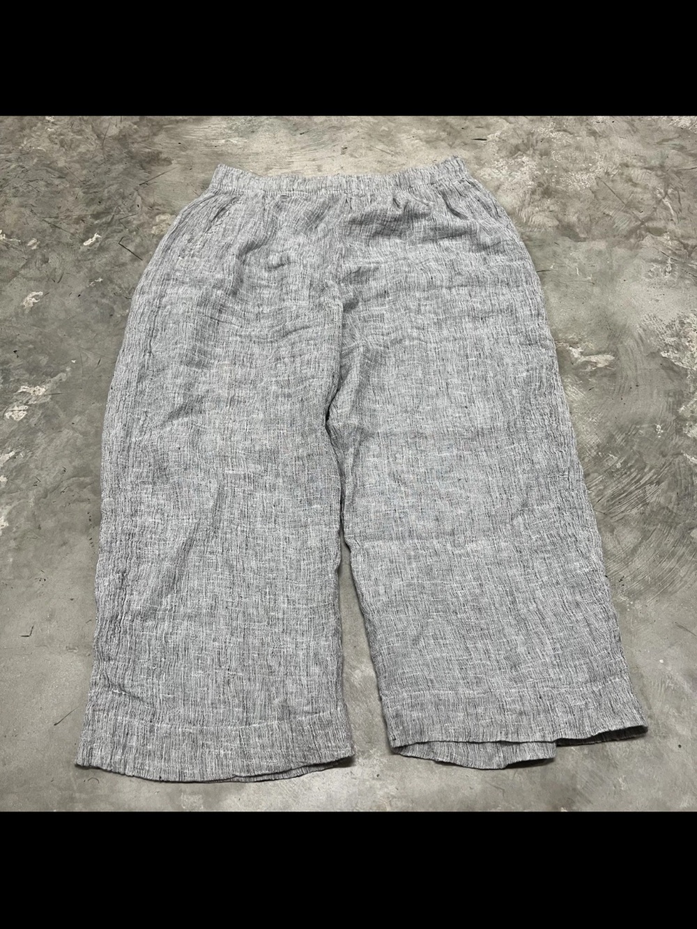 Tahari Linen Wide Leg Crop Pants Womens XL Gray White Black Elastic Lagenlook